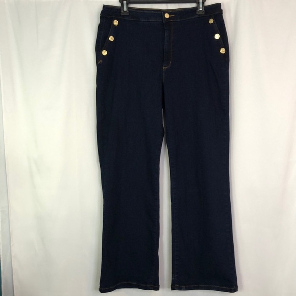 Anne Klein Dark Blue Sailor Flare Wide Leg Jeans Size 14 - Picture 1 of 13